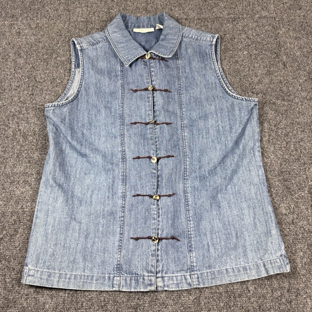 J Jill Top‎ Womens Small Blue Lightweight Denim Sleeveless Toggle Button Blouse